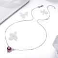 Woman Jewelry Angel Wings Red Cubic Zirconia Silver Necklace